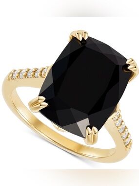 Black Onyx 7.5 CT Statement Ring 14K Gold-Plated 925 Sterling Silver CZ Size 8 💛